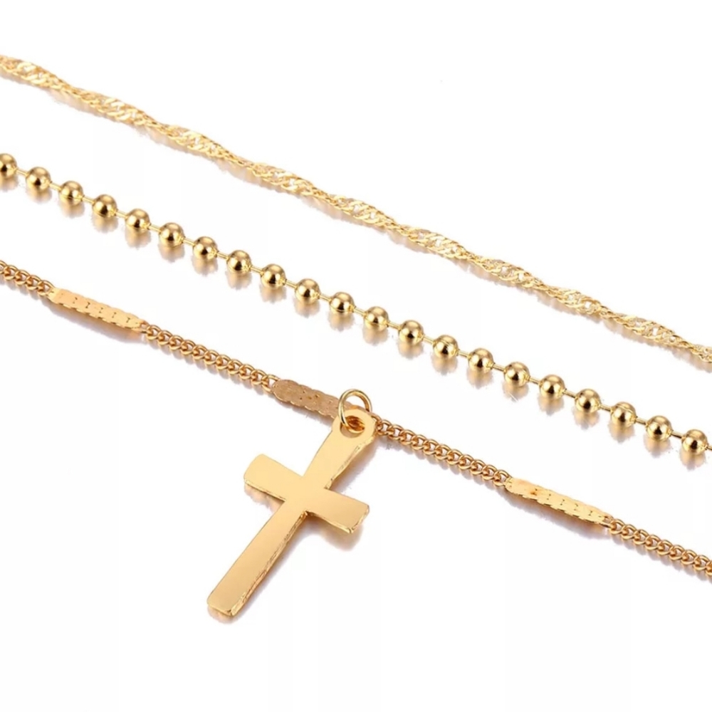 Goldtone Layered Cross Necklace - Picture 4 of 8